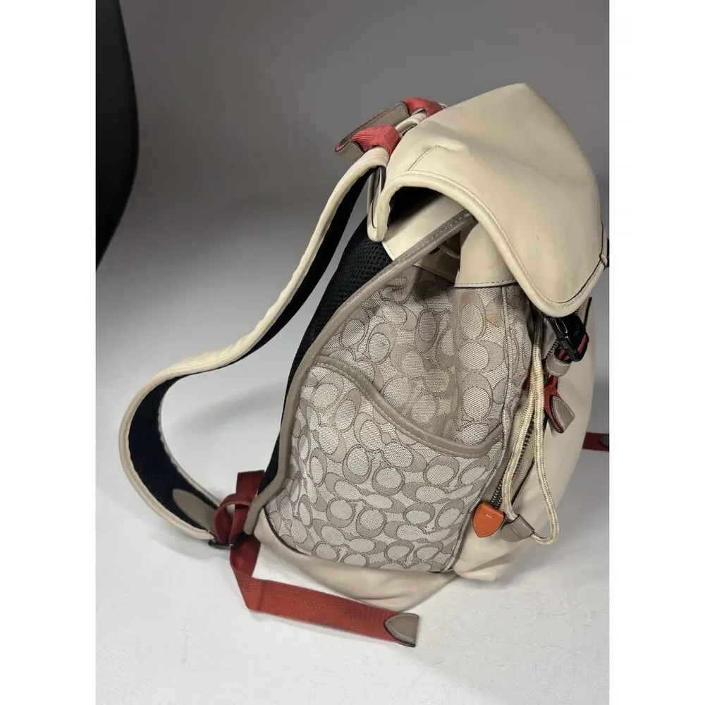 Coach League Flap Backpack Signature Jacquard Stone Ivory Leather Academia Rare